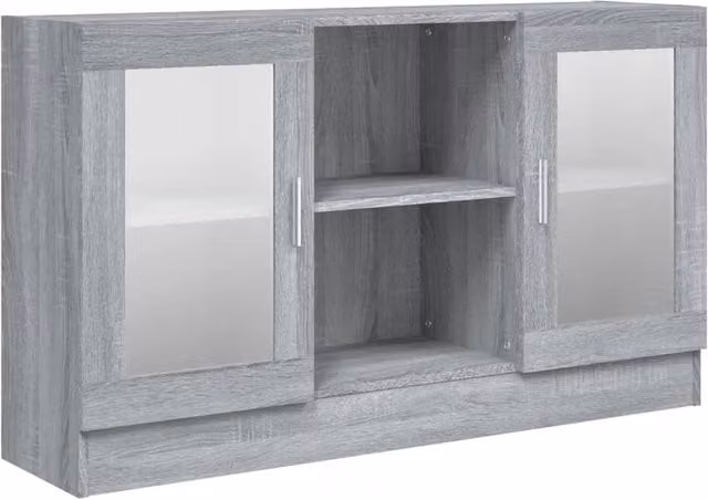 Berkfield Home Vitrine Cabinet in Grey Sonoma with Glass Doors and Internal Shelves, W/D/H: 120 x 30.5 x 70 cm – 1
