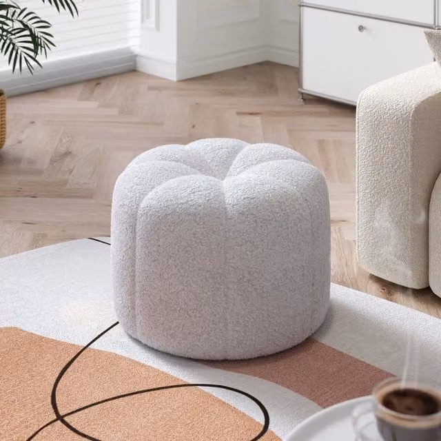 Livingandhome White Bouclé Upholstered Soft Body Footstool