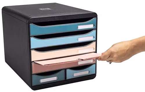 Exacompta BIG-BOX maxi Skandi Document Storage Box with 4 A4+ Drawers and 2 Small Utensil Drawers, Multicolour, W: 27.8 cm, D: 34.7 cm, H: 27.1 cm – 8