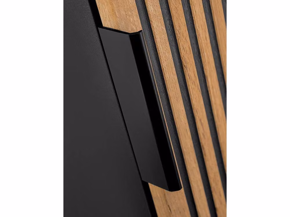 Vente-unique Ribbed Bathroom Cabinet with Inset Ceramic Basin and Tall Cabinet in Black – 4