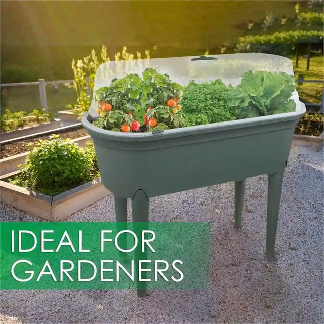 EONLION Green and Black Plastic Raised Bed Planter for Vegetable, Herb and Ornamental Gardens, W/D/H: 84 x 77 x 38 cm