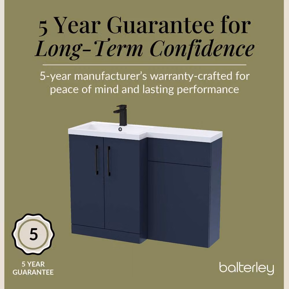 Balterley Modern Matt Blue Freestanding Left-Hand Vanity and WC Unit Combination, W: 110 cm, H: 84 cm – 5