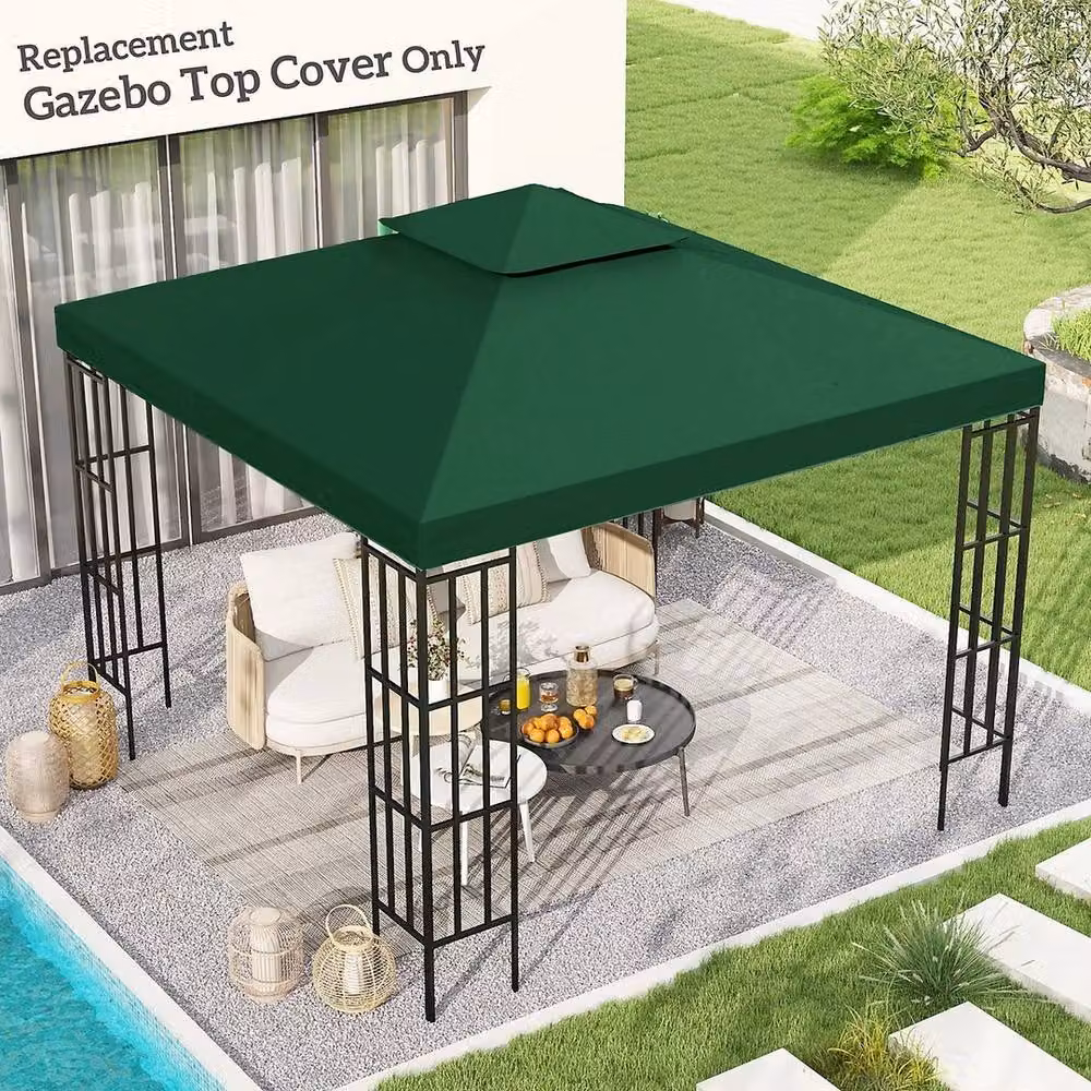 NESTLUNE Green 2-Tier Gazebo Replacement Canopy Roof Tent Top Cover, Polyester, W/D: 100 x 100 cm – 2