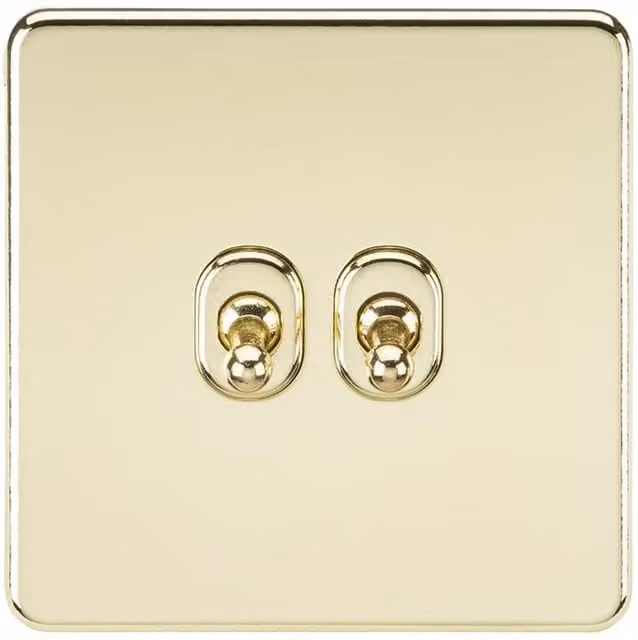 Knightsbridge Screwless 10AX 2G 2-Way Toggle Switch in Polished Brass SF2TOGPB