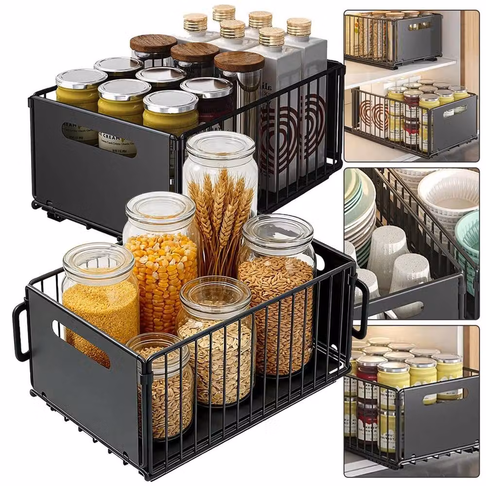Nordara Black Metal Slide Out Drawer Organizer for Kitchen or Bathroom Cupboards – 4
