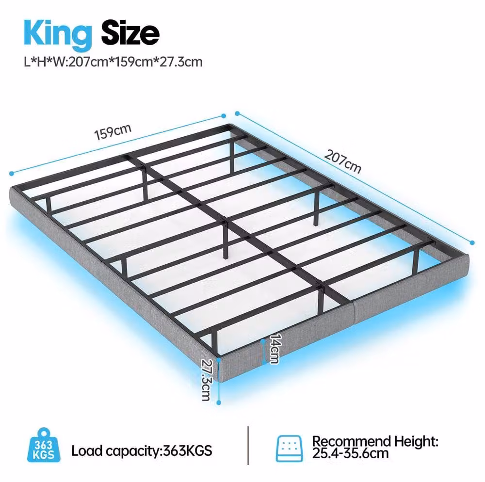 STILVORA Modern Upholstered Bed Frame in Grey with LED Under-Bed Lighting, W: 160 cm, L: 200 cm – 1