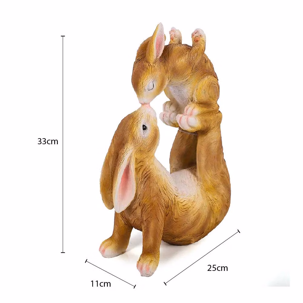 Voltico Easter Mother and Baby Hare Garden Ornament, Light Brown Resin Spring Bunny Decor, Height: 33 cm – 2