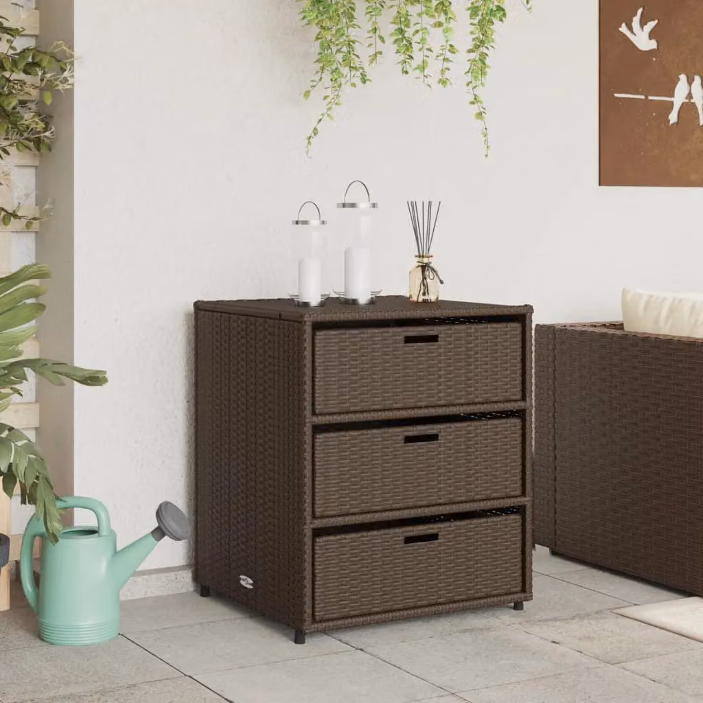 Berkfield Home Brown Poly Rattan Garden Storage Cabinet W/D/H: 55 x 59 x 69 cm – 3