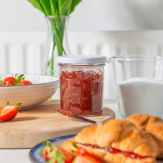 Argon Tableware Set of 6 White and Transparent Glass Jam Jars with Metal Screw Lids, 250 ml