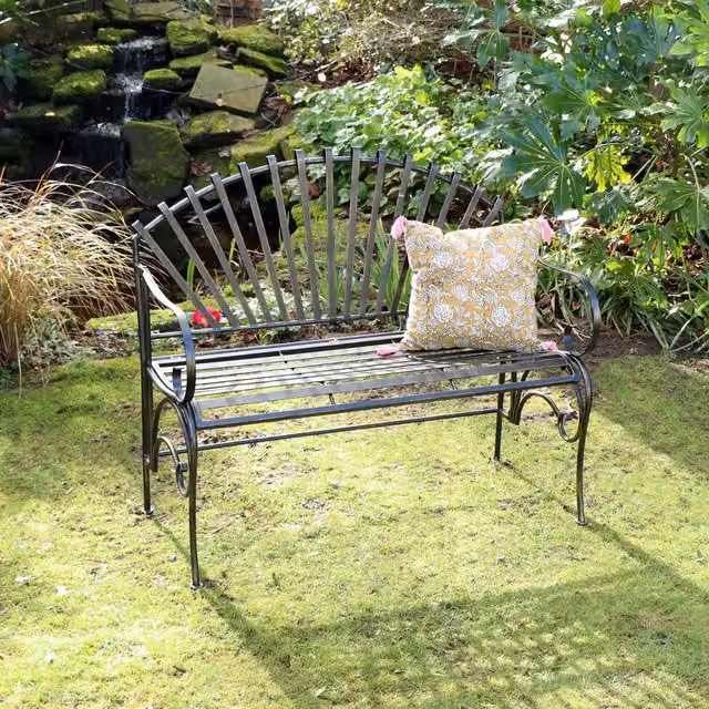 Melody Maison Large Ornate Black Lacquered Metal Garden Bench