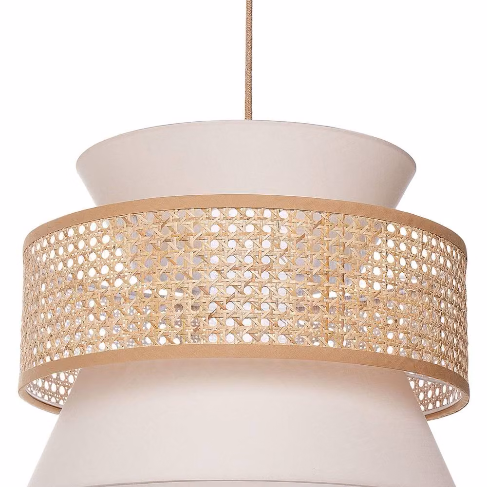 Wyld and Coco Boho Rattan Pendant Lamp in Beige with Fabric Shade – 2