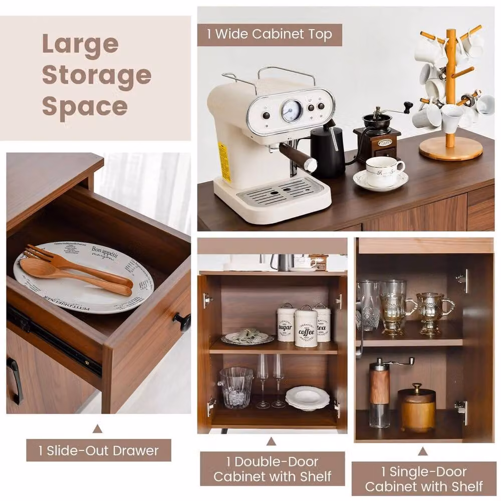 FORGEVIO Modern Brown Multicolour Buffet Kitchen Storage Cabinet with Wood and Glass Details – 6