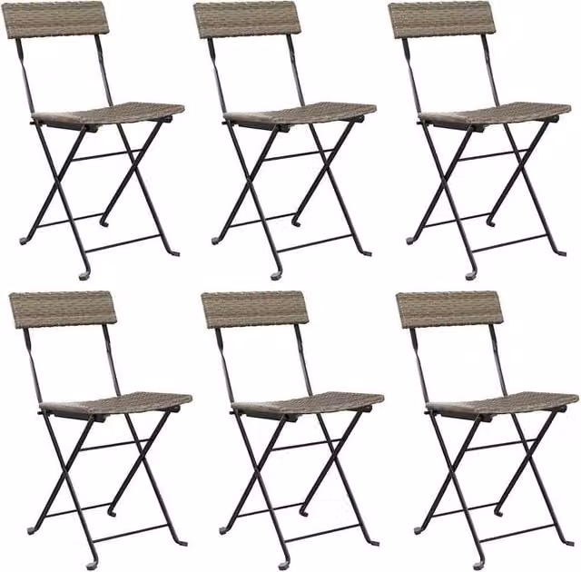 Berkfield Home Set of 6 Grey Poly Rattan and Steel Folding Bistro Chairs