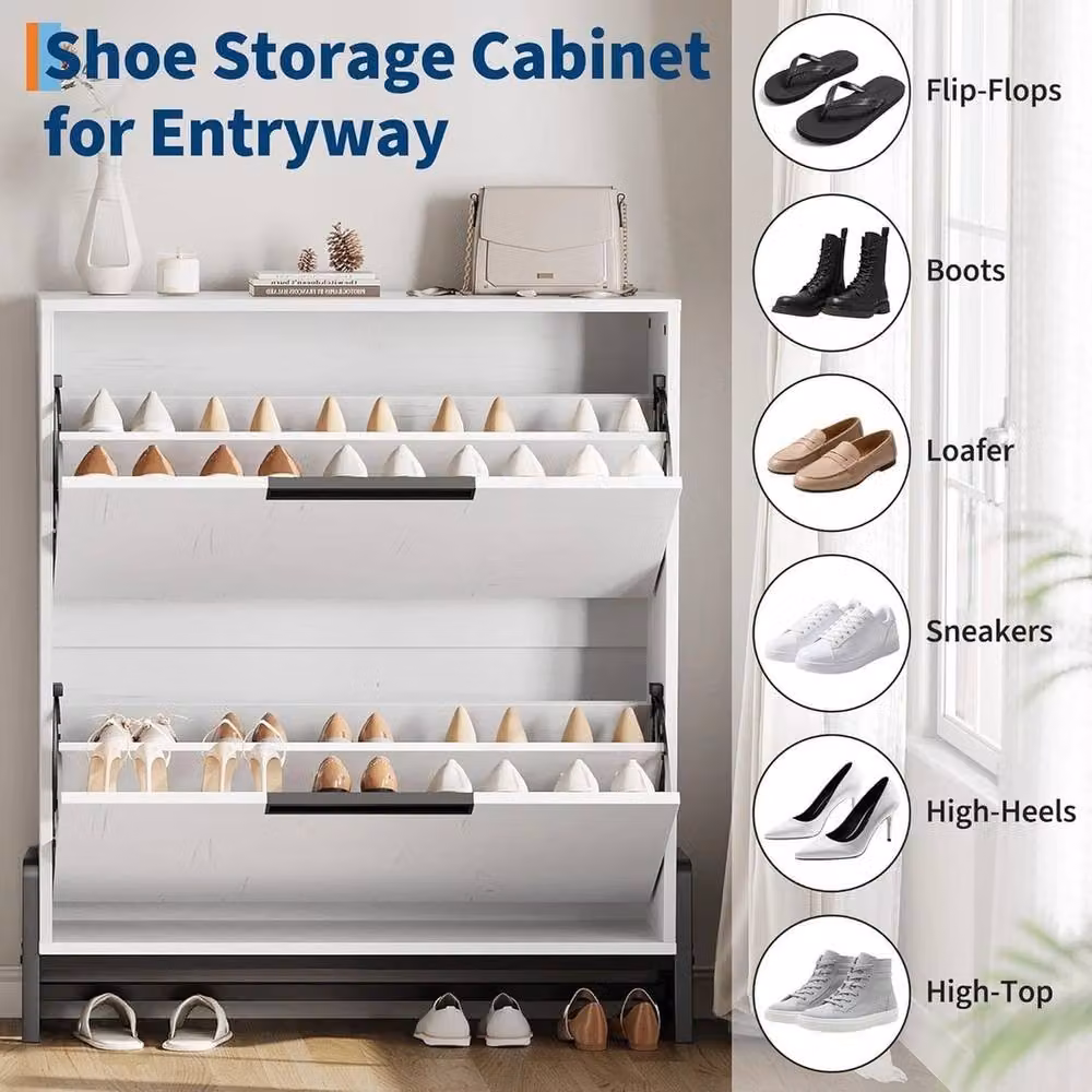 VOGREX Modern White Shoe Cabinet with 2 Tilting Compartments and Internal Shelves – 3