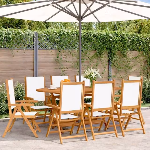 Berkfield Home Set of 8 Reclining Garden Chairs in White Fabric and Acacia Wood