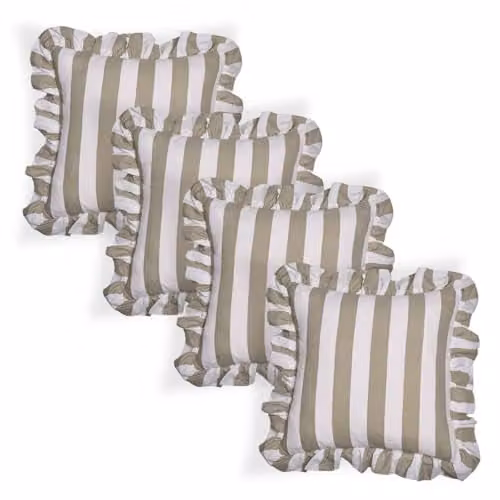 OHS 4 Pack Striped Linen Cushion Covers with Frill Edges, Green, W/D/H: 45 x 45 x 45 cm