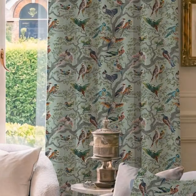 HOUSE Llewelyn-Bowen Birdity Absurdity Made To Measure Blackout Cotton Curtains in Emerald Green and Multicolour