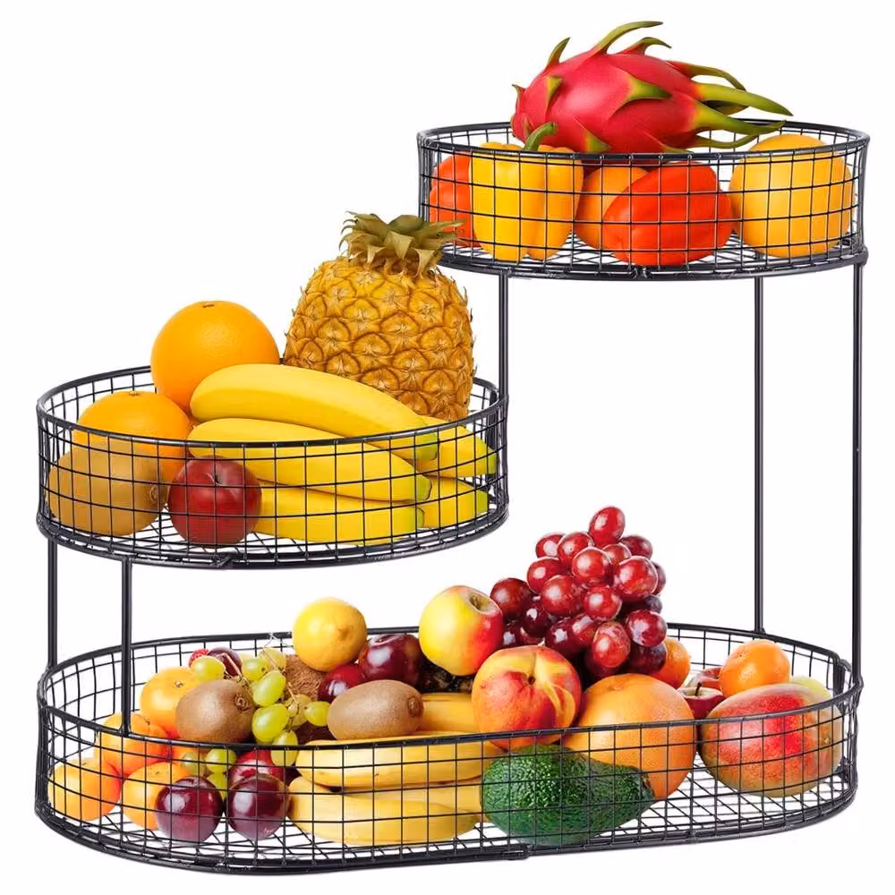 Nordara Black Metal Space-Saving Fruit and Vegetable Storage Basket Rack, W: 40.0 cm, D: 20.0 cm, H: 21.0 cm – 3