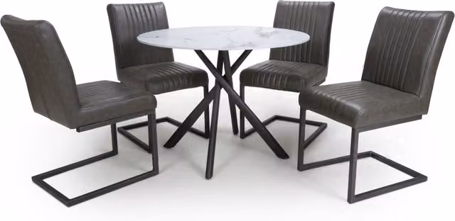Shankar Round Glass Dining Table and 4 Grey Archer Dining Chairs Set