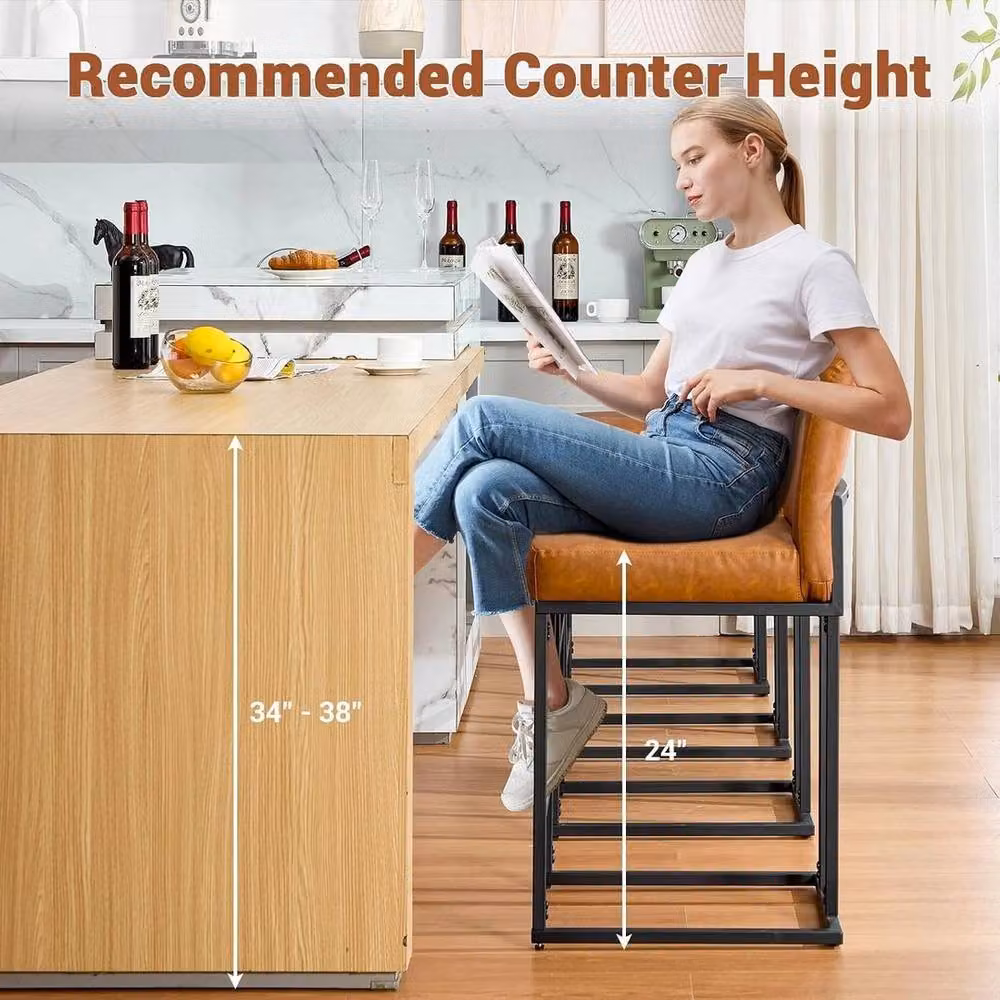 KORVIXA Brown Synthetic Leather and Metal Industrial Bar Stool, Height: 100 cm – 4