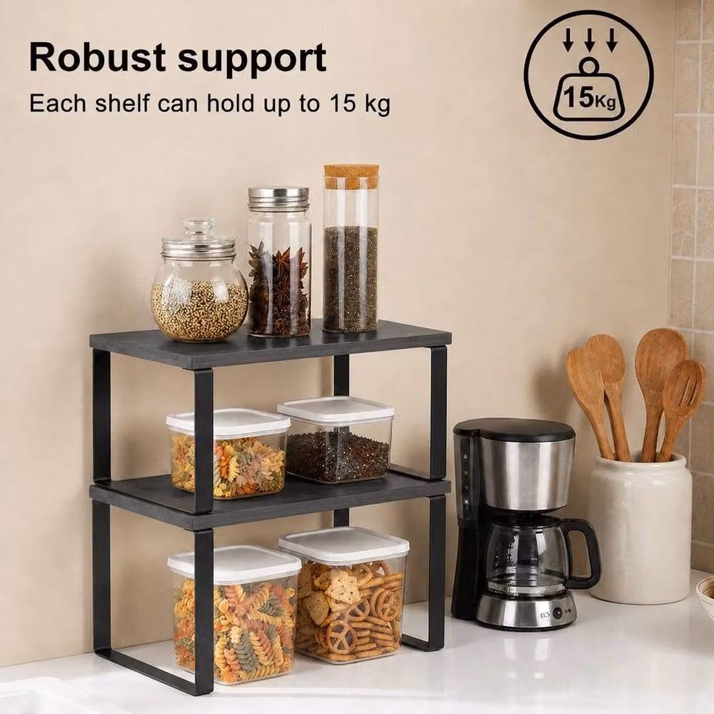 Kelvenix Black Expandable and Stackable Spice Rack Set of 2 – 3