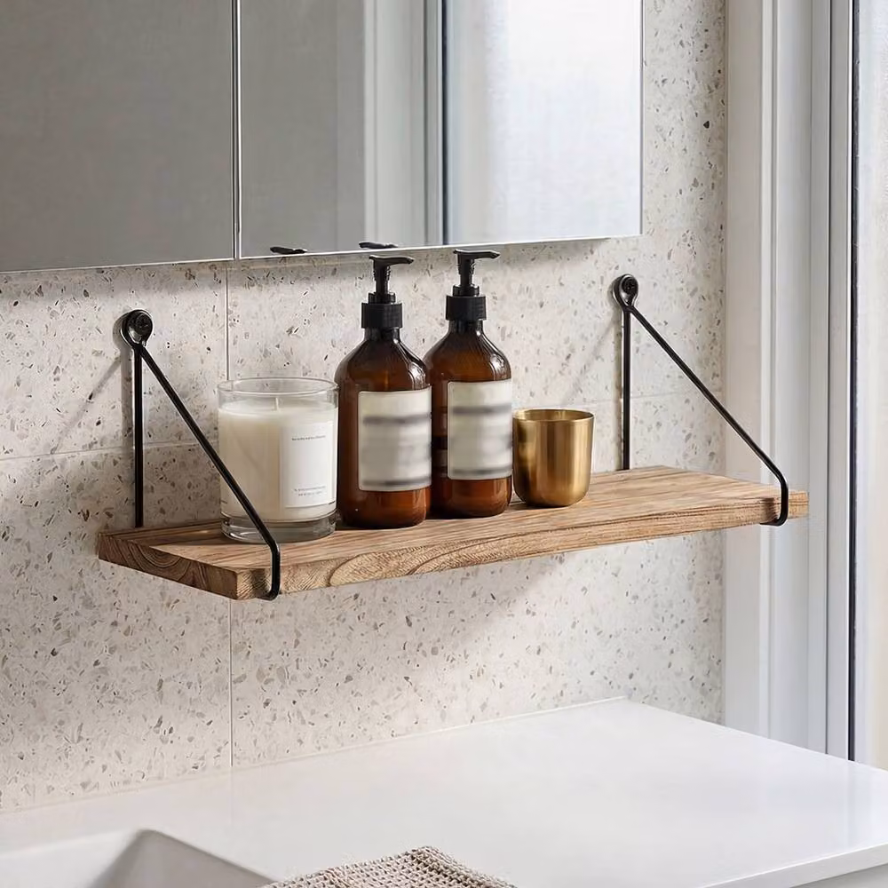 Levede Set of 2 Rustic Brown Solid Wood Floating Wall Mounted Shelves, 40 cm – 3