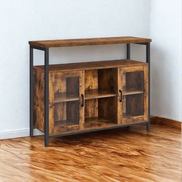 Pirlo Plush Industrial Multipurpose Buffet Cabinet and Sideboard in Rustic Brown and Black