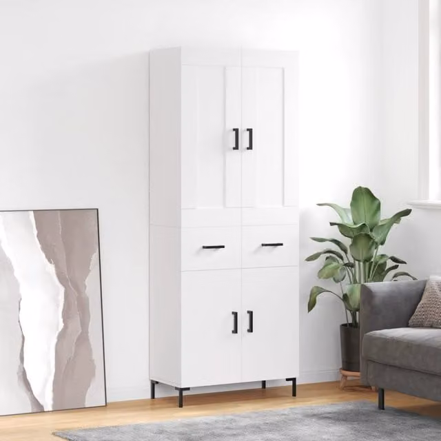 Berkfield Home Modern White Highboard with Hinged Doors, W/D/H: 69.5 x 34 x 180 cm