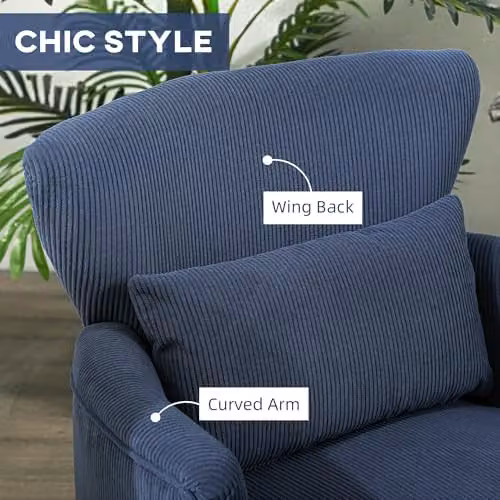 HOMCOM Retro Blue Tub Armchair with Solid Wood Frame and Mixed Padding, W/D/H: 69.5 x 78.0 x 69.0 cm – 5