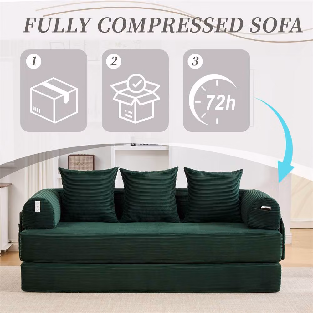 Direct Wicker 2 Pack Foldable Metal Frame L-Shape Sofa in Green with Sleeping Function and Scatter Cushions – 5