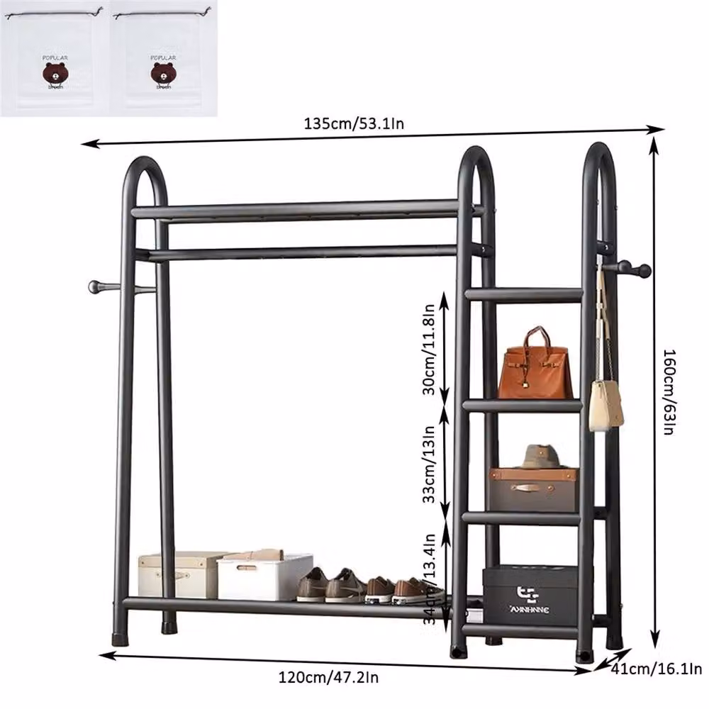 SPETLEK Black Double Clothes Rail Garment Hanging Rack and Open Wardrobe – 4