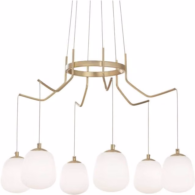 Ideal Lux Karousel 6 Light Cluster Ceiling Pendant in Brass and Transparent Glass