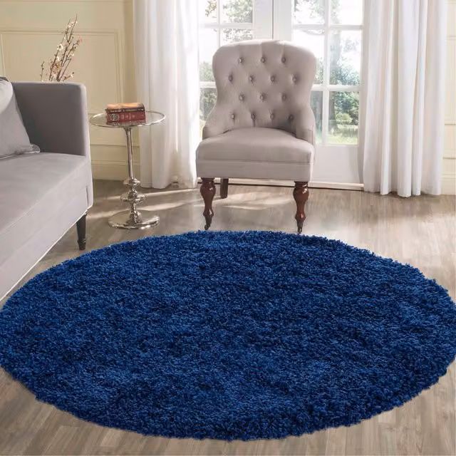Desire Rugs Plain Navy Blue Fluffy Shaggy Square Area Rug, W/D: 120 x 120 cm