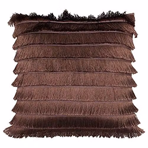 Furn Flicker Tiered Fringed Velvet Reverse Cushion in Pink and Brown, W/D/H: 45 x 45 x 45 cm – 3