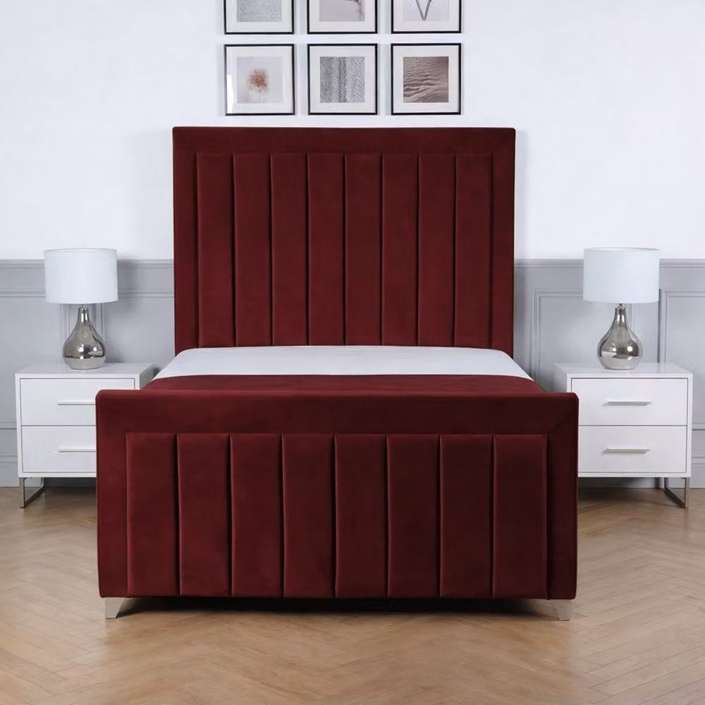 Living Comfort Bedz Elara Plush Velvet Upholstered Bed with Slatted Base and 48 Inch Headboard in Maroon, Size: Small Double (W/D/H: 120 x 200 cm) – 2