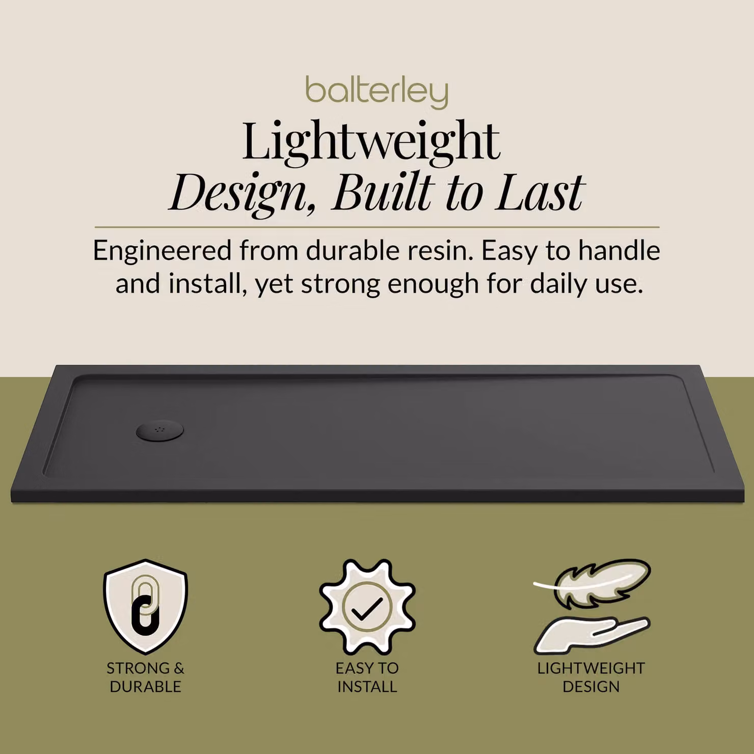Balterley Rectangular Resin Mineral Cast Replacement Bath Shower Tray in Grey, W: 170 cm, D: 70 cm – 2