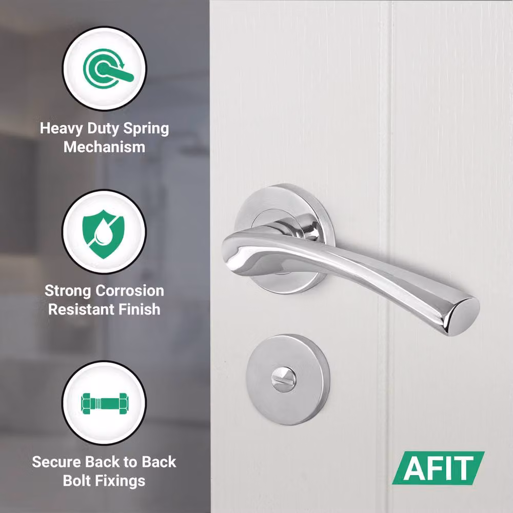 AFIT Polished Chrome Bathroom Door Handle Rose Set, 1 Pair, Silver, W/D/H: 15 x 15 x 1.5 cm – 2