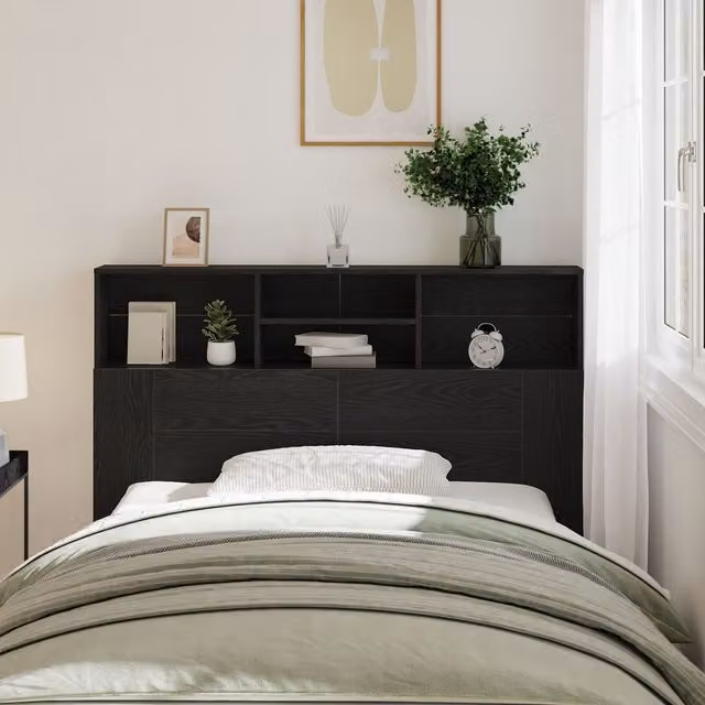 Berkfield Home Modern Headboard Cabinet in Black Oak with Integrated Shelf, W/D/H: 140 x 19 x 103.5 cm – 1