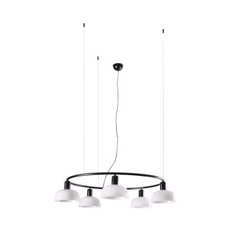 Netlighting Tatawin Small 5 Light Cylindrical Pendant Ceiling Light in Black and White with Opal Glass
