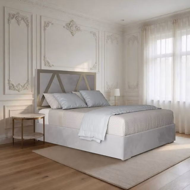 Casani Cliddesden Super King Upholstered Velvet Bed Frame in Grey with Metal Details, W/D/H: 200 x 127 x 200 cm – 1