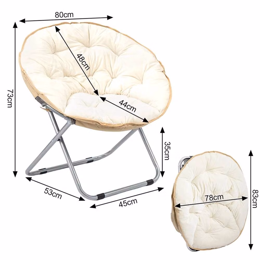 EONLION White Folding Round Bowl Chair with Metal Frame and Fabric Seat – 2