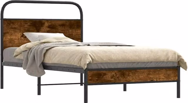Berkfield Home Bed Frame in Smoked Oak and Brown Engineered Wood, W/D/H: 90 x 190 cm