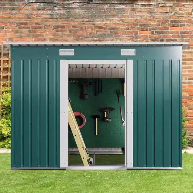 NESTLUNE Metal Garden Shed in Green, W/D/H: 120 x 100 x 182 cm