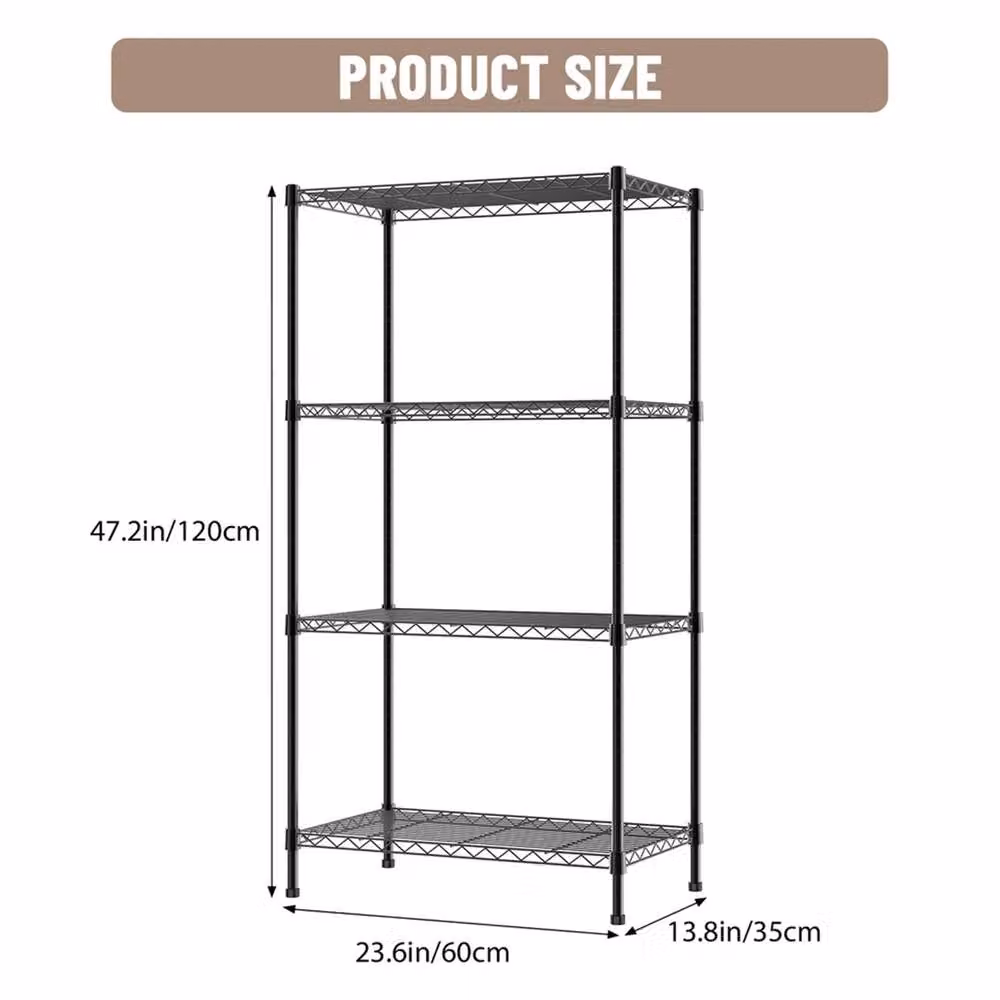 EONLION 4 Tier Metal Racking Storage Shelf in Black, W: 50 cm, D: 30 cm, H: 100 cm – 2