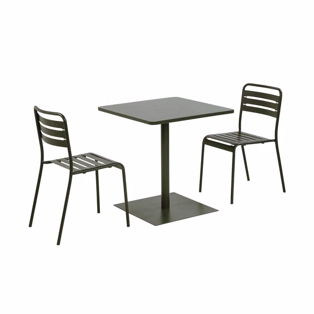 sweeek Square Steel Bistro Garden Table and 2 Chairs Set in Khaki Green – 2