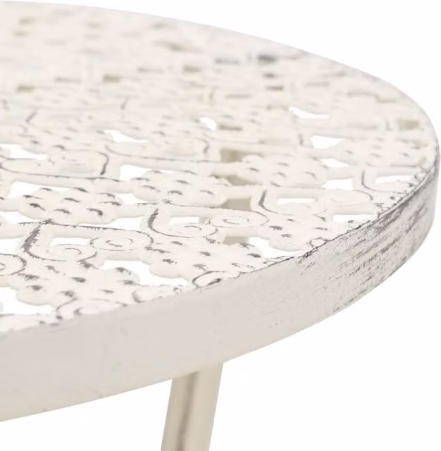 Berkfield Home Vintage Style Round Metal Bistro Table, White, W/D/H: 70 x 40 x 70 cm