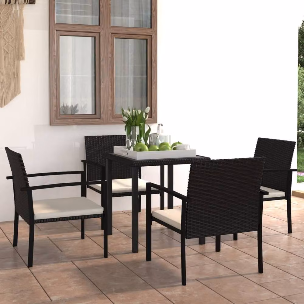 Berkfield Home 5 Piece Modern Poly Rattan Outdoor Dining Set in Black – 2