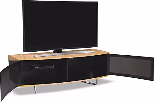 Centurion Supports Caru Gloss Black and Oak Beam-Thru D-Shape TV Cabinet for 32-65 inch Screens W/D/H: 120 x 39 x 43 cm – 3
