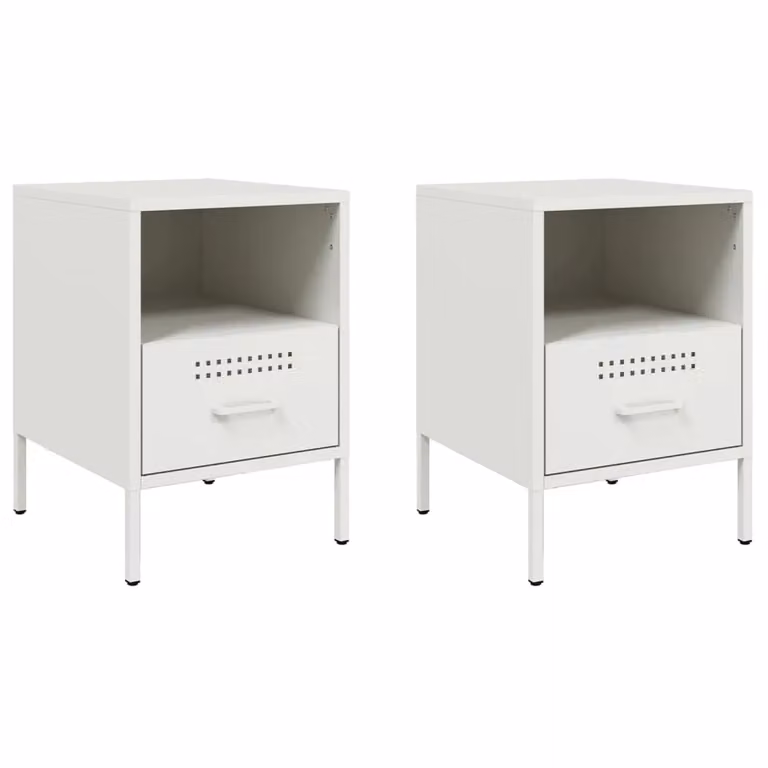 Berkfield Home Set of 2 White Metal Bedside Cabinets, W/D/H: 36 x 39 x 50.5 cm