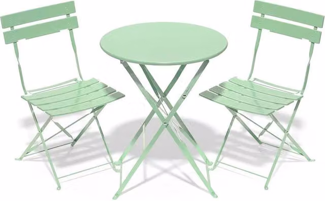PAWNORA 2 Seater Folding Bistro Set with Round Metal Table and Chairs in Matt Green